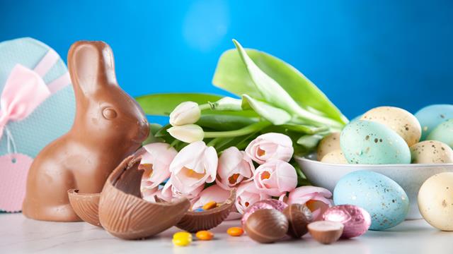 Easter eggs with a chocolate bunny